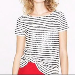 J Crew Ivory and Black Short Sleeve Crewneck Tee Shirt Top Style 33540 Size XL